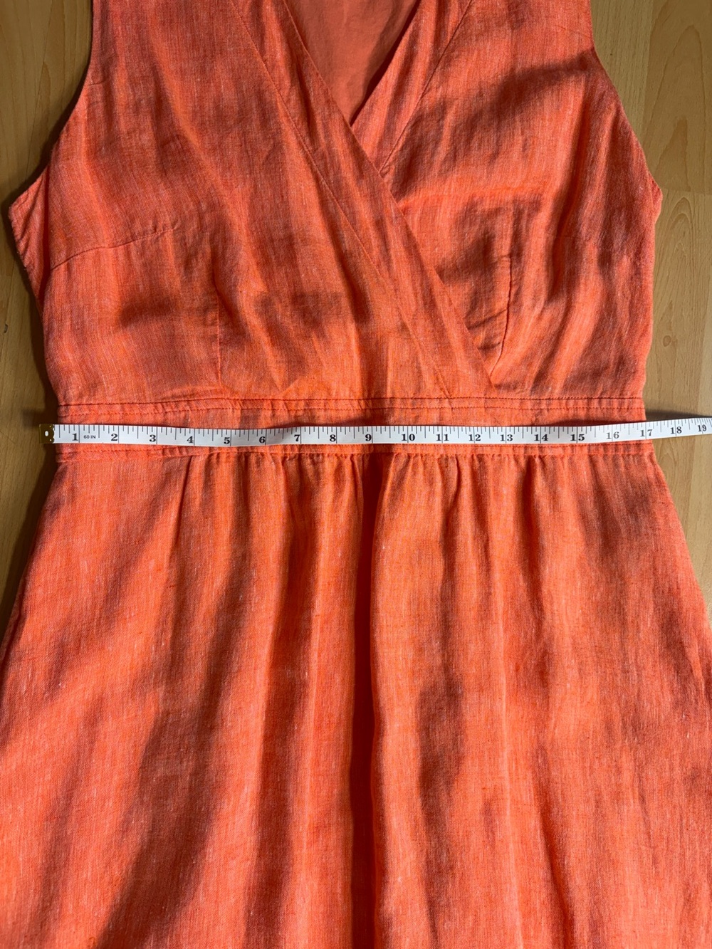Talbots Faux Wrap Linen Shirt Dress Fit & Flare Orange Creamsicle Resort Beach - Picture 12 of 12